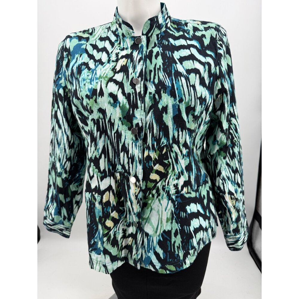 Chicos 3 Womens XL 16/18 Reversible Linen Blend Snap Front Shirt Jacket